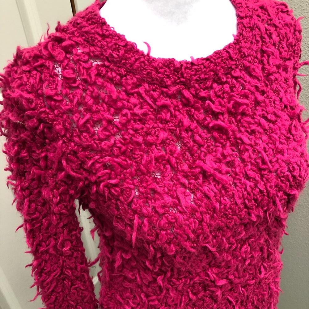 FREE PEOPLE SEPTEMBER SONG POLAR BEAR SHAG SWEATER PINK XS - Picture 3 of 9